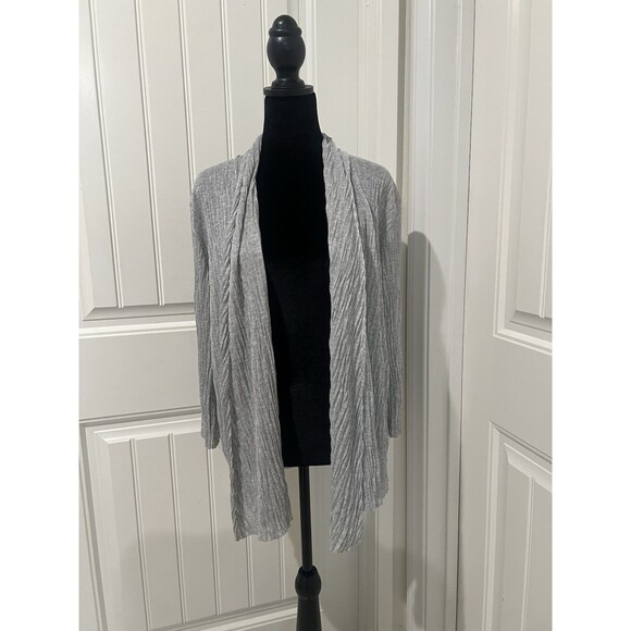 Eileen Fisher Open Front Crinkle Pleated Gray Lightweight Cardigan Sz M NWOT - Picture 1 of 6